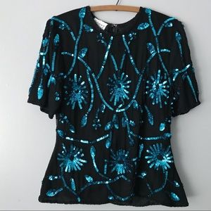 New Vintage Stenay Silk Sequin Top - L